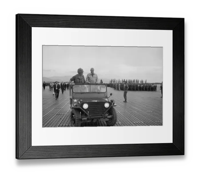 Framed Print : President Johnson Hangs Onto Jeep Rail Framed Print : President Johnson Hangs Onto Jeep Rail