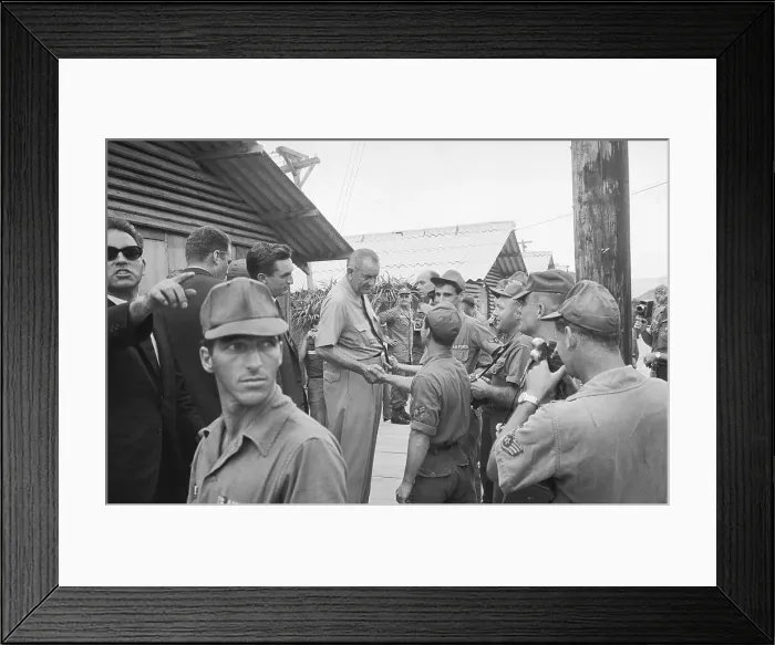 Framed Print : Lyndon Johnson Visits Troops in South Vietnam Framed Print : Lyndon Johnson Visits Troops in South Vietnam