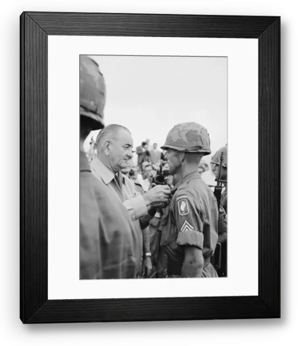 Framed Print : President Johnson Pins Soldier Framed Print : President Johnson Pins Soldier