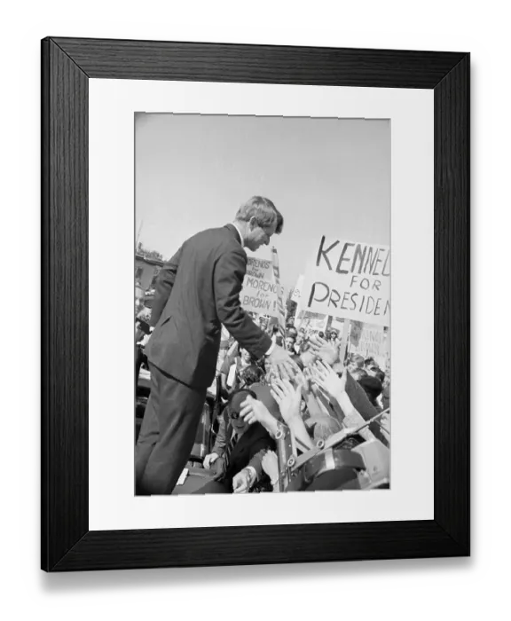 Framed Print : Robert F. Kennedy Reaching Down to Shake Hands of Onlookers Framed Print : Robert F. Kennedy Reaching Down to Shake Hands of Onlookers