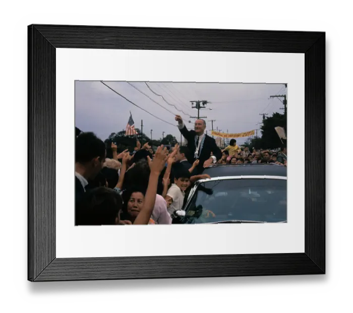 Framed Print : Lyndon Johnson Waving to Crowd Framed Print : Lyndon Johnson Waving to Crowd