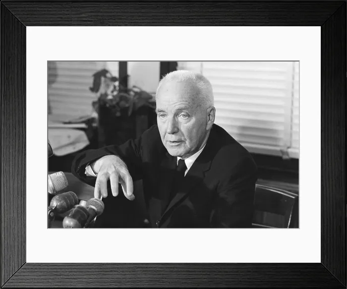 Framed Print : Charles B. Huggins Speaking into Microphones Framed Print : Charles B. Huggins Speaking into Microphones