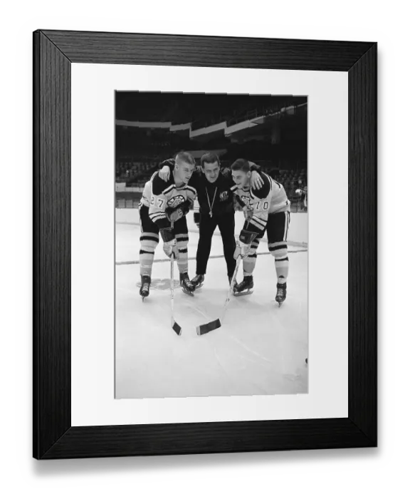 Framed Print : Coach Posing With Hockey Player Framed Print : Coach Posing With Hockey Player