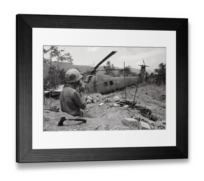 Framed Print : Soldier with Radio near Downed Helicopter Framed Print : Soldier with Radio near Downed Helicopter