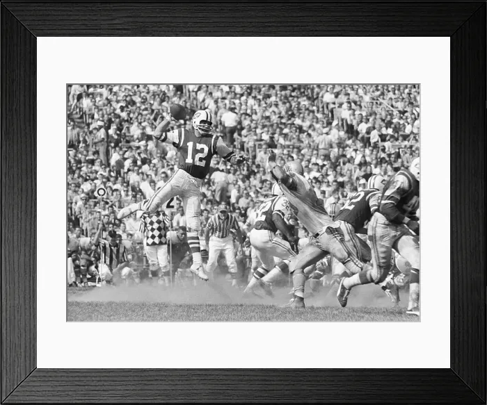 Framed Print : Joe Namath Leaps to Throw Pass Framed Print : Joe Namath Leaps to Throw Pass