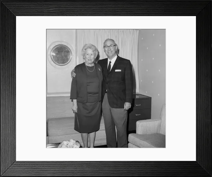 Framed Print : Mr. and Mrs. Roy Disney Posing Aboard Ship Framed Print : Mr. and Mrs. Roy Disney Posing Aboard Ship