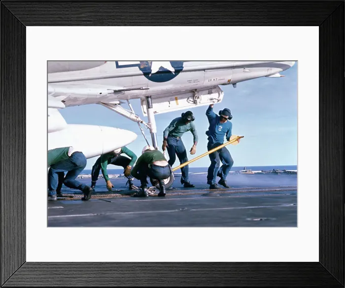 Framed Print : Placing Navy Aircraft in Catapult Framed Print : Placing Navy Aircraft in Catapult