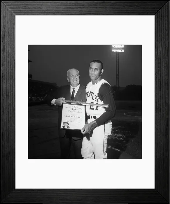 Framed Print : Warren Giles Giving Bat to Roberto Clemente Framed Print : Warren Giles Giving Bat to Roberto Clemente