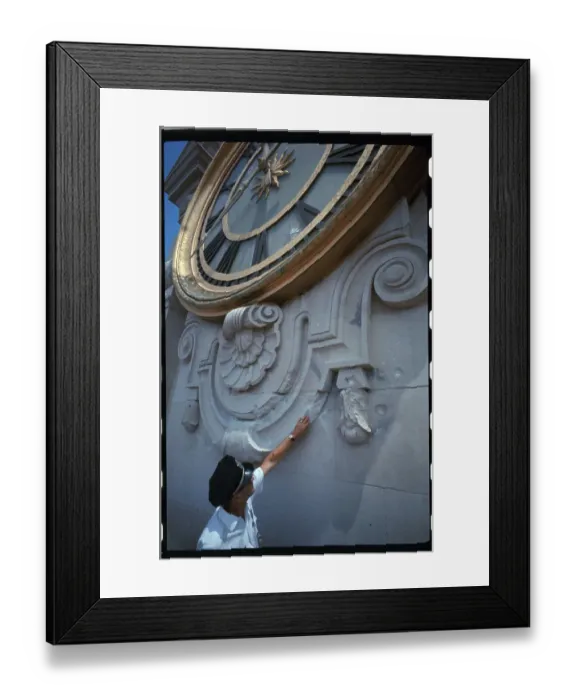 Framed Print : Policeman Pointing to Bullet Holes from Shooting Spree Framed Print : Policeman Pointing to Bullet Holes from Shooting Spree