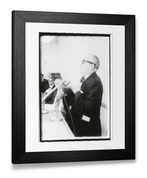 Framed Print : Dr. Maurice Dean Heatly Standing at Microphones Framed Print : Dr. Maurice Dean Heatly Standing at Microphones