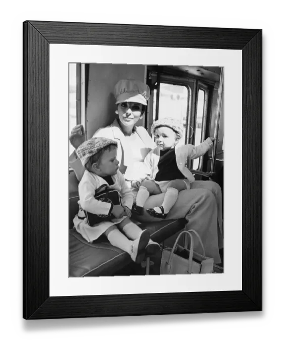 Framed Print : Joan Collins Sitting on Bus with her Children Framed Print : Joan Collins Sitting on Bus with her Children