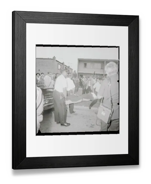 Framed Print : Speck Victim Being Carried to Morgue as Crowd Watches Framed Print : Speck Victim Being Carried to Morgue as Crowd Watches
