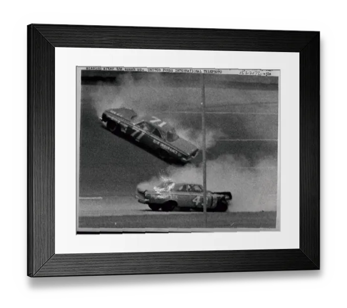 Framed Print : Car Hitting Wall During Race Framed Print : Car Hitting Wall During Race