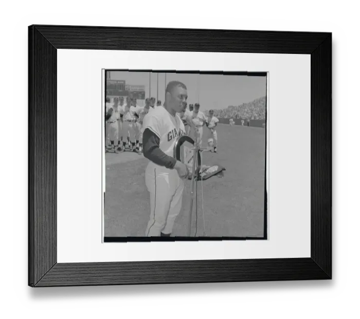 Framed Print : Willie Mays Standing at Microphone with Award Framed Print : Willie Mays Standing at Microphone with Award