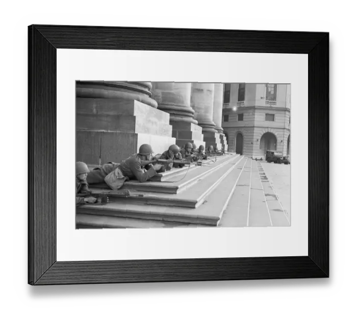 Framed Print : Argentine Soldiers Lying with Rifles in Plaza Framed Print : Argentine Soldiers Lying with Rifles in Plaza