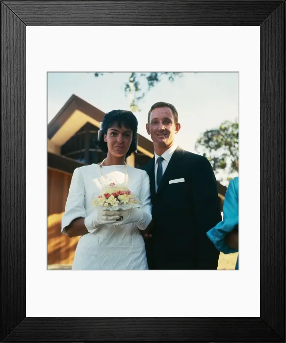 Framed Print : Rod Laver and Mary Benson After Wedding Ceremony