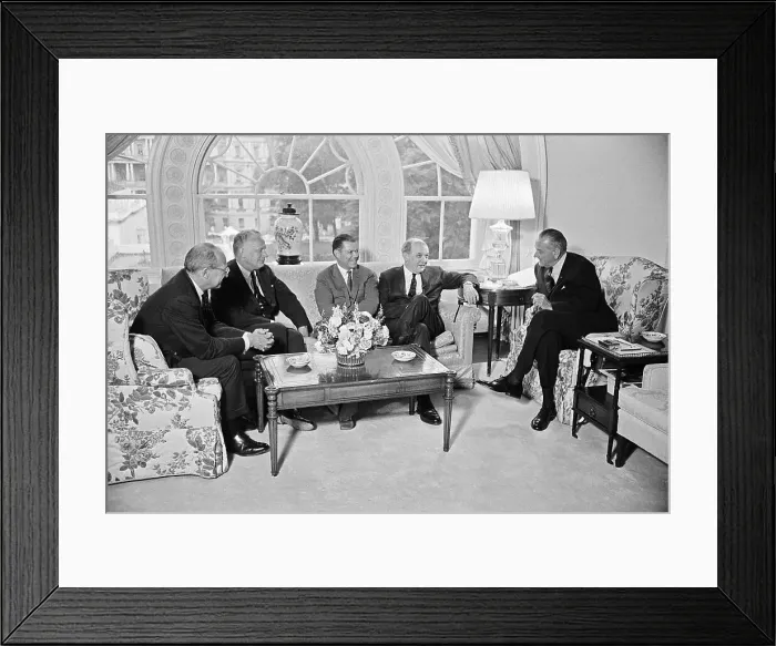 Framed Print : Lyndon Johnson Meeting With Advisers Framed Print : Lyndon Johnson Meeting With Advisers