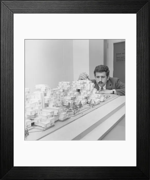 Framed Print : Architect with Model of Habitat 67 Framed Print : Architect with Model of Habitat 67