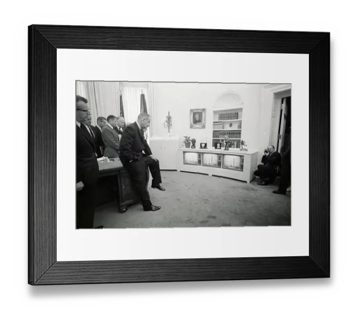Framed Print : Lyndon Johnson Watching Monitor; On Desk Framed Print : Lyndon Johnson Watching Monitor; On Desk