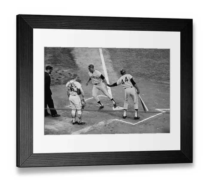 Framed Print : Willie Mays Being Congratulated While Passing Plate Framed Print : Willie Mays Being Congratulated While Passing Plate