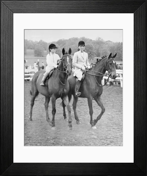 Framed Print : Portrait of Jackie and Caroline Kennedy Riding Horses Framed Print : Portrait of Jackie and Caroline Kennedy Riding Horses