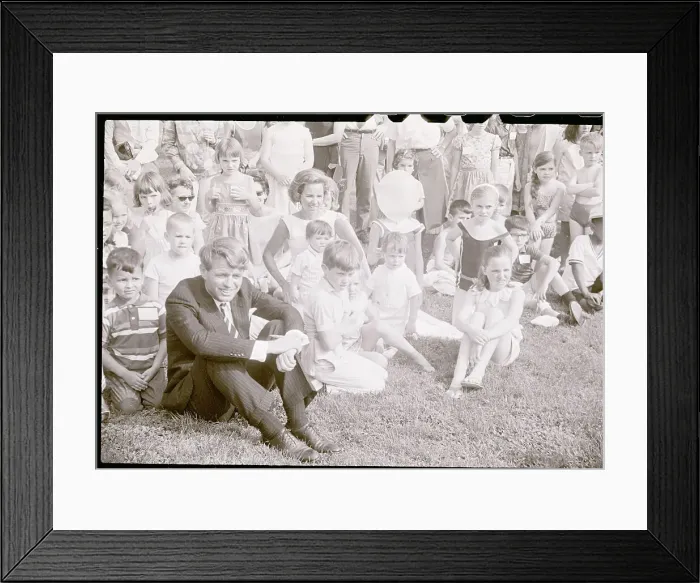 Framed Print : Robert F. Kennedy Sitting on Lawn With Wife and Corps Children