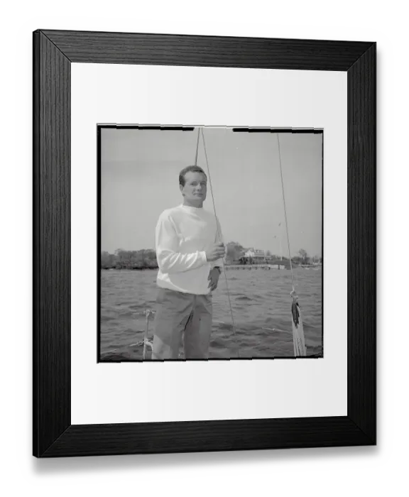 Framed Print : Yachtsman Eric Tabarly Posing on Deck Framed Print : Yachtsman Eric Tabarly Posing on Deck