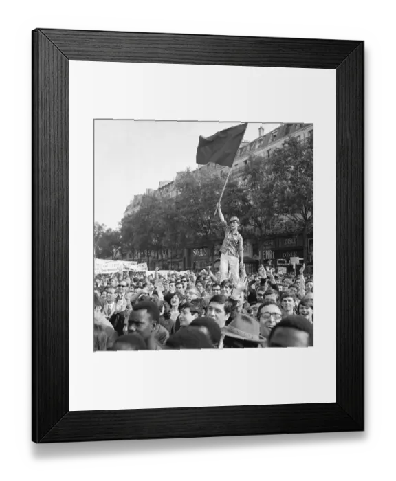 Framed Print : French Girl with Flag Hoisted Above Crowd