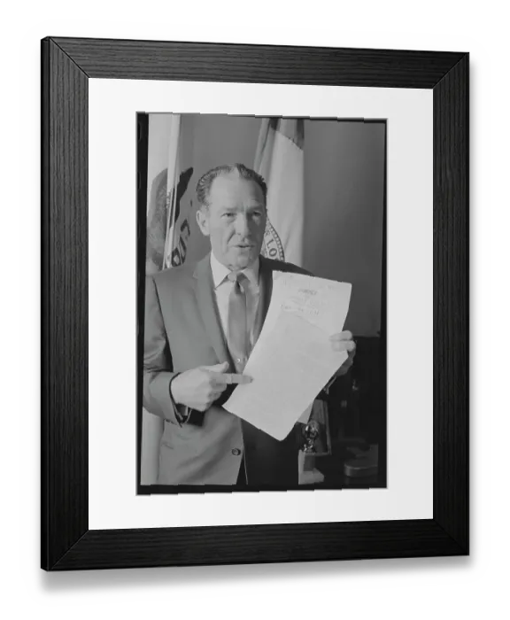 Framed Print : Mayor Samuel Yorty Displaying Handbills