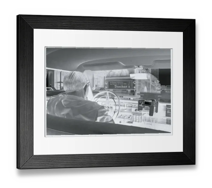 Framed Print : Cab Driver with Ownership Sign in His Window
