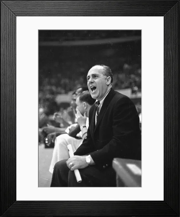 Framed Print : Red Auerbach Yelling to his Players from Sideline Framed Print : Red Auerbach Yelling to his Players from Sideline