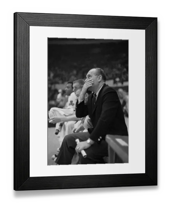 Framed Print : Coach Red Auerbach Covering Mouth with Hand Framed Print : Coach Red Auerbach Covering Mouth with Hand