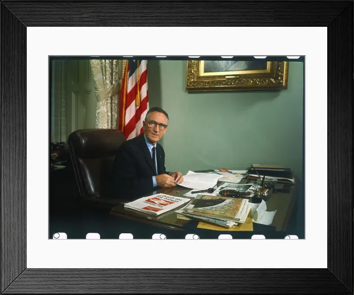 Framed Print : Mike Mansfield Sitting at Desk