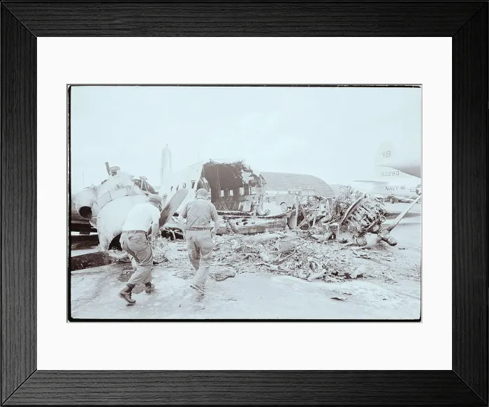 Framed Print : Soldiers Search Airplane Wreckage After Attack Framed Print : Soldiers Search Airplane Wreckage After Attack