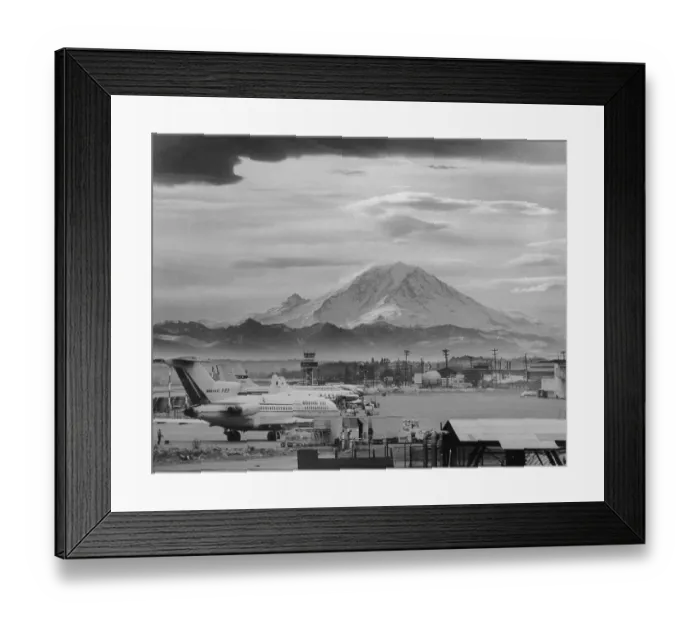 Framed Print : Mountain Rising Behind Boeing Air Field Framed Print : Mountain Rising Behind Boeing Air Field