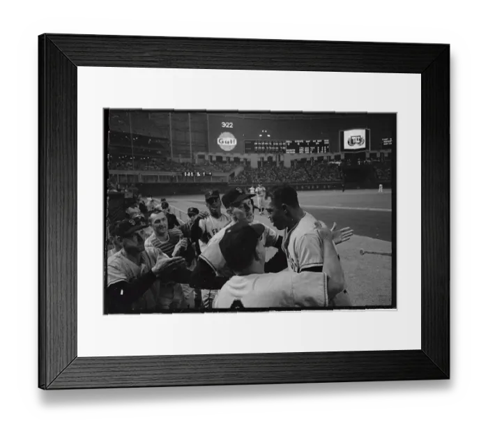 Framed Print : Willie Mays Being Congratulated by Teammates Framed Print : Willie Mays Being Congratulated by Teammates
