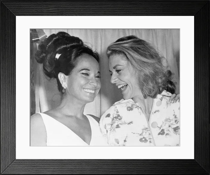 Framed Print : Lauren Bacall Laughing with Merle Oberon Framed Print : Lauren Bacall Laughing with Merle Oberon