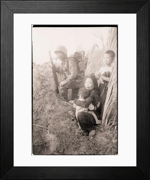 Framed Print : Mother Holding Child as Soldiers Pass Framed Print : Mother Holding Child as Soldiers Pass