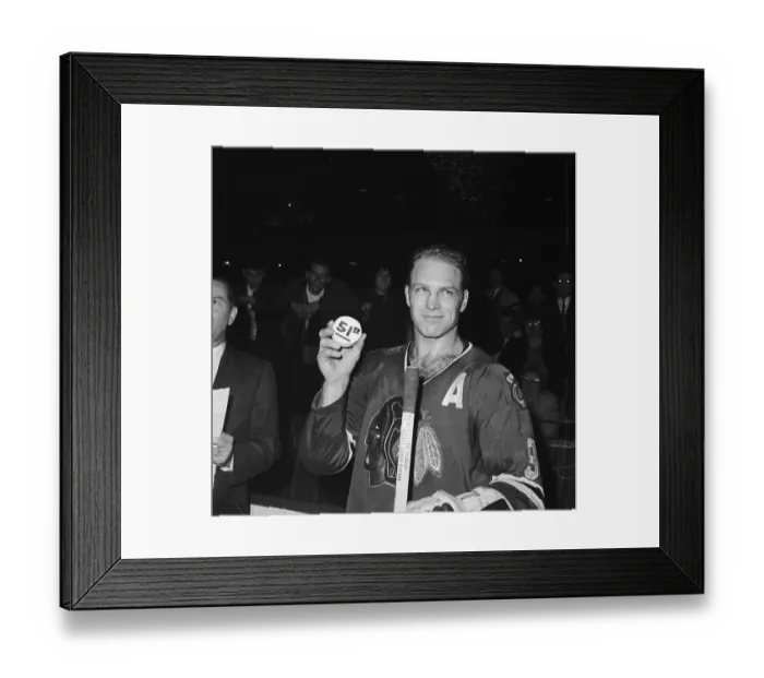 Framed Print : Bobby Hull Holding Record-Breaking Puck Framed Print : Bobby Hull Holding Record-Breaking Puck