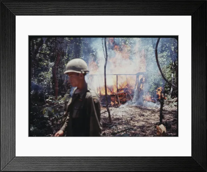 Framed Print : American Soldiers near Burning Vietnamese Hut Framed Print : American Soldiers near Burning Vietnamese Hut