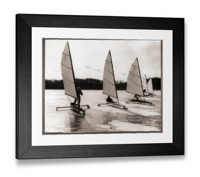 Framed Print : Ice Boat Race on Frozen Reservoir Framed Print : Ice Boat Race on Frozen Reservoir