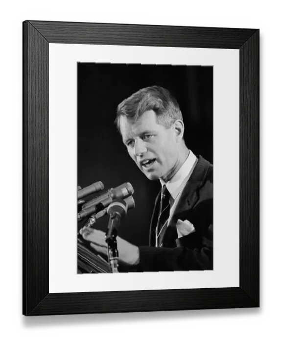 Framed Print : Robert F. Kennedy Speaking at Microphones
