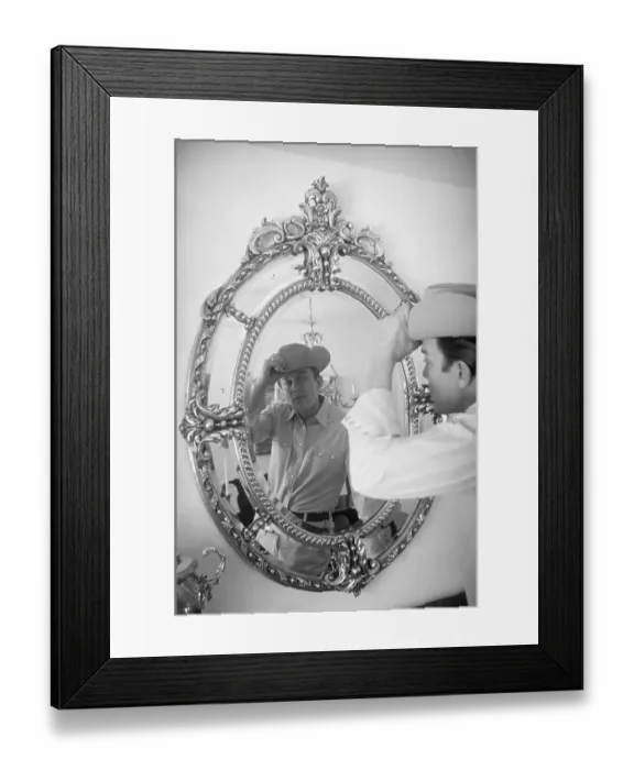 Framed Print : Singer Jimmy Dean Looks at Reflection in Mirror Framed Print : Singer Jimmy Dean Looks at Reflection in Mirror