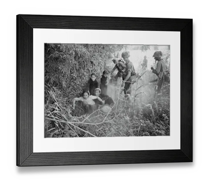 Framed Print : Vietnamese Woman and Children Emerging from Hole Framed Print : Vietnamese Woman and Children Emerging from Hole