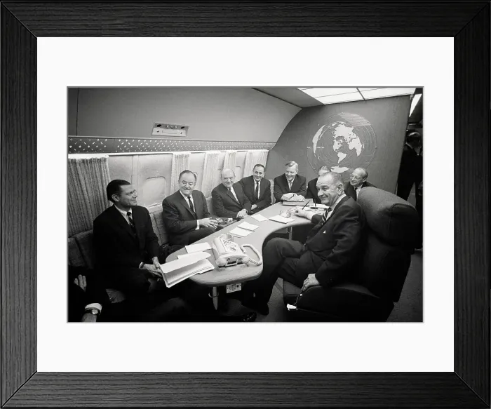 Framed Print : President Lyndon Johnson with Important Officials on Airplane