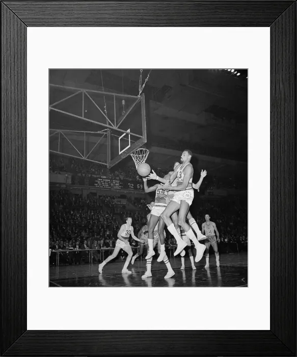 Framed Print : Wilt Chamberlain Grabbing for the Ball