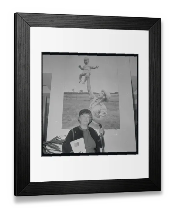 Framed Print : Margaret Mead in Front of Large Photograph Framed Print : Margaret Mead in Front of Large Photograph