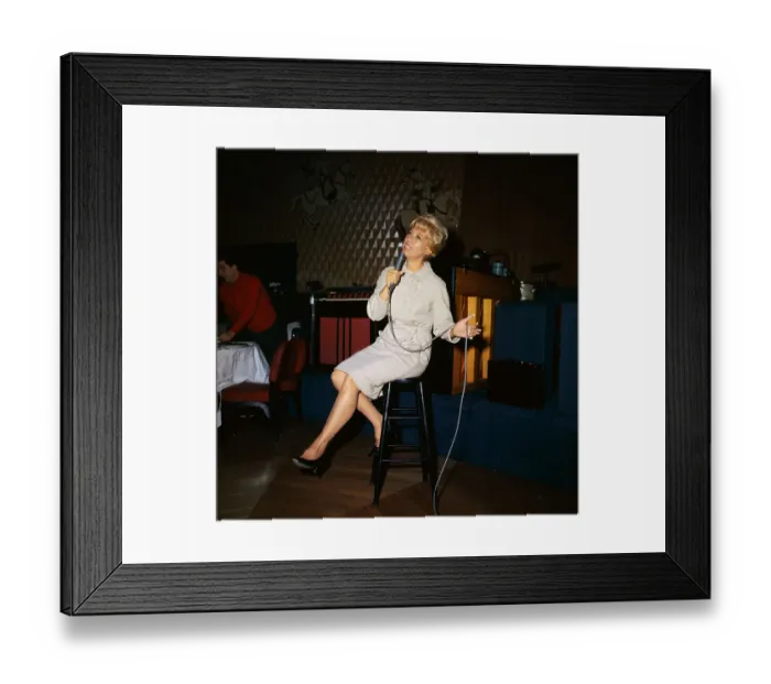 Framed Print : Performer Dinah Shore Singing on Stool With Microphone Framed Print : Performer Dinah Shore Singing on Stool With Microphone