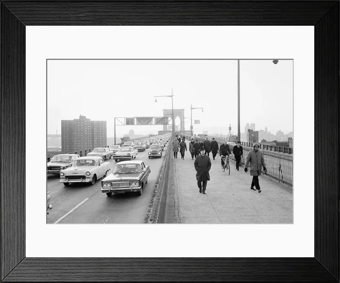 Framed Print : Pedestrians and Autos on Brooklyn Bridge Framed Print : Pedestrians and Autos on Brooklyn Bridge