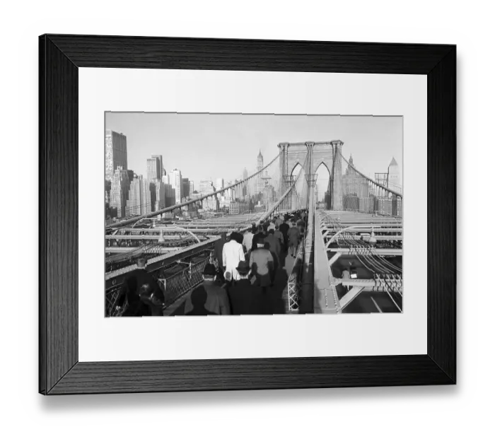 Framed Print : Commuters Walk Across the Brooklyn Bridge Framed Print : Commuters Walk Across the Brooklyn Bridge